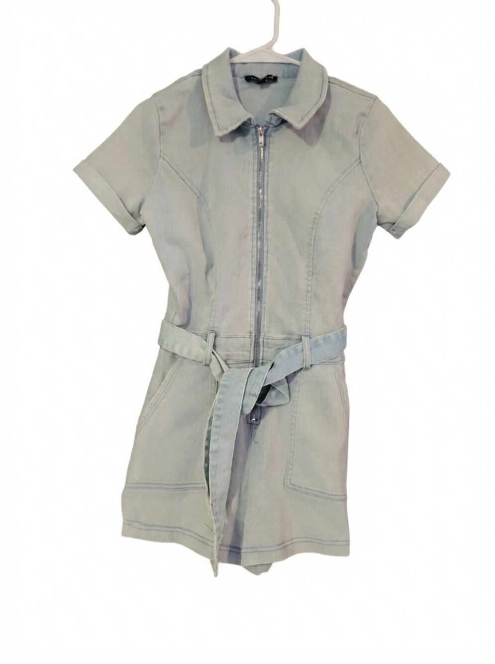 Haute Monde Light Blue Utility Jumpsuit with Tie Waist